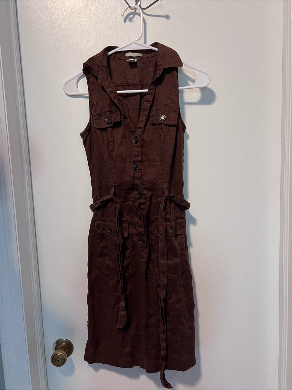 H&M Brown Sleeveless Button-Front Utility Dress